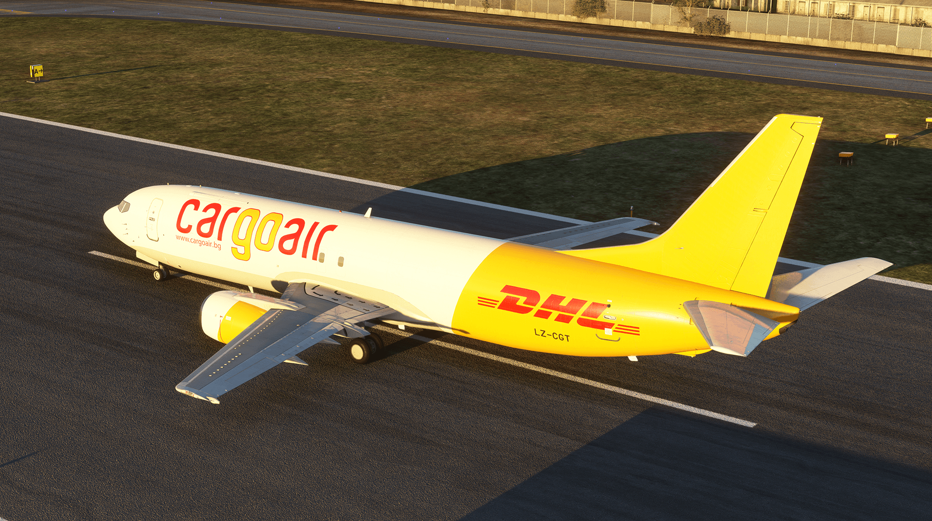 Cargoair DHL 737 freighter livery preview on the runway
